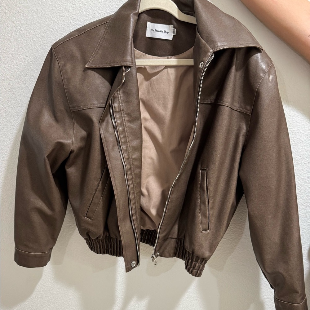 The Frankie Shop Brown Faux Leather Bomber Jacket